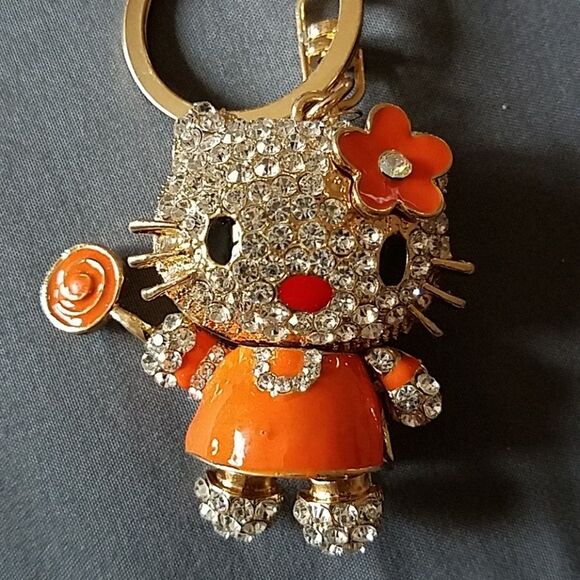 Hello Kitty Orange Lollipop Bejeweled Swivel Keychain - Picture 3 of 3